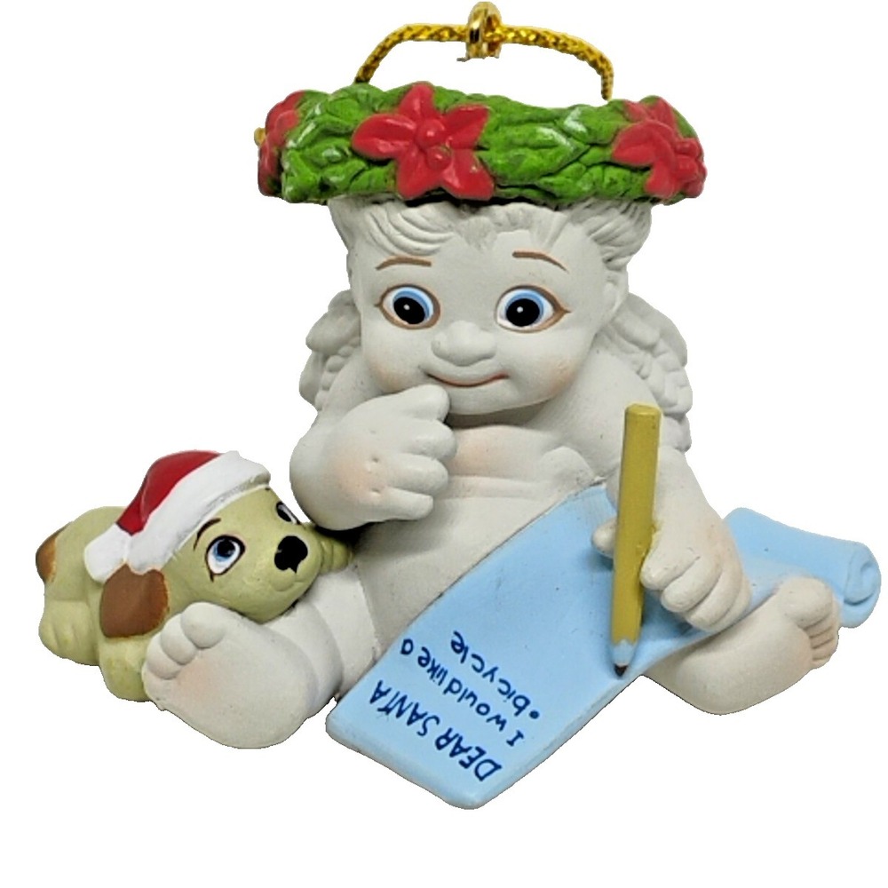 Vtg Dreamsicles Angel Puppy Dear Santa I Would Like A Bicycle Christmas Ornament